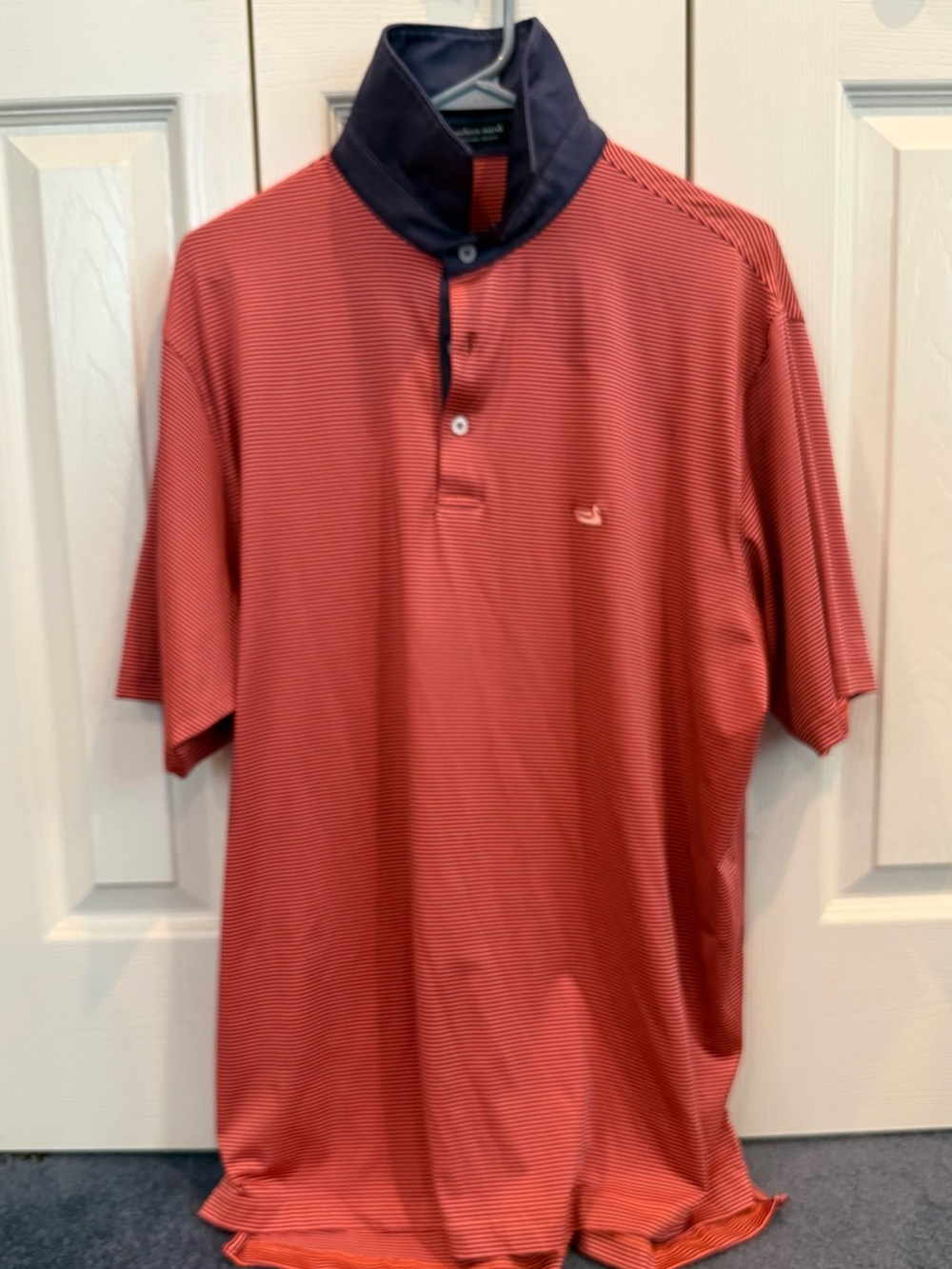 Southern Marsh Red Micro-Stripe Polo with Navy Contrast Collar